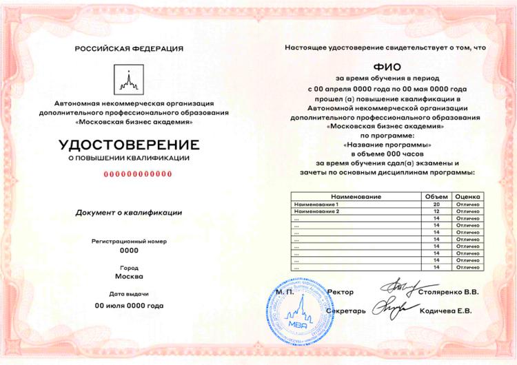 Certificate of the established form