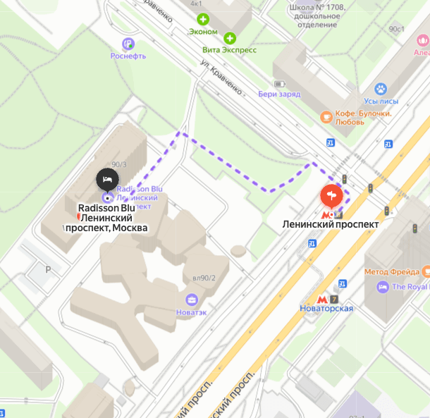 Карта расположения Radisson Blu Ленинский проспект
